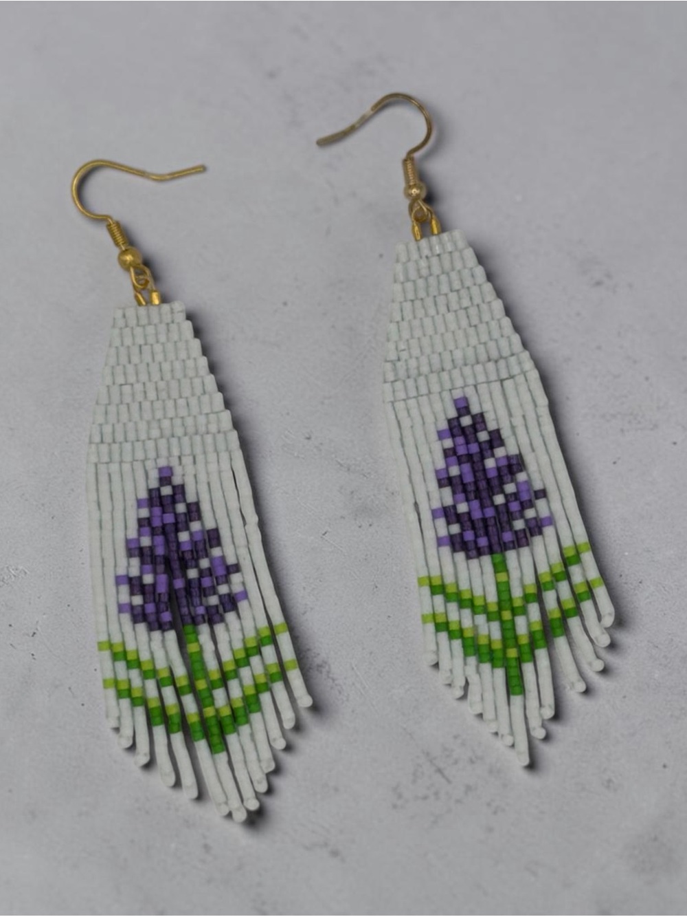 Handmade Floral Beaded Fringe Earrings Canadian Artisan
